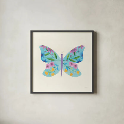 Butterfly Garden IV by Courtney Prahl. Shown in a sleek black glass frame for a contemporary gallery look. Available as an archival giclee rolled canvas, fine art paper, or poster print. SKU 54371a.