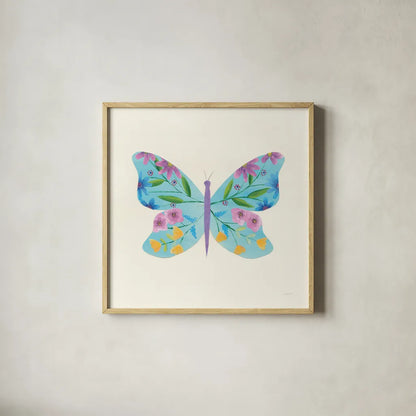 Butterfly Garden IV by Courtney Prahl. Shown in a natural wood glass frame for a timeless modern aesthetic. Available as an archival giclee rolled canvas, fine art paper, or poster print. SKU 54371a.