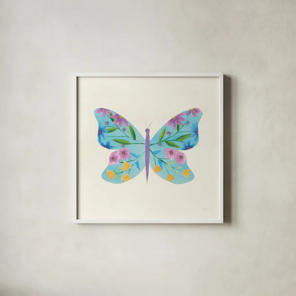 Butterfly Garden IV by Courtney Prahl. Shown in a crisp white glass frame for a clean and minimalist style. Available as an archival giclee rolled canvas, fine art paper, or poster print. SKU 54371a.