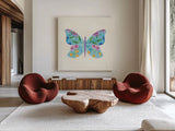 Butterfly Garden IV by Courtney Prahl. Shown as extra-large giant wall art in a modern living room. Available as an archival giclee rolled canvas, fine art paper, or poster print. SKU 54371a.