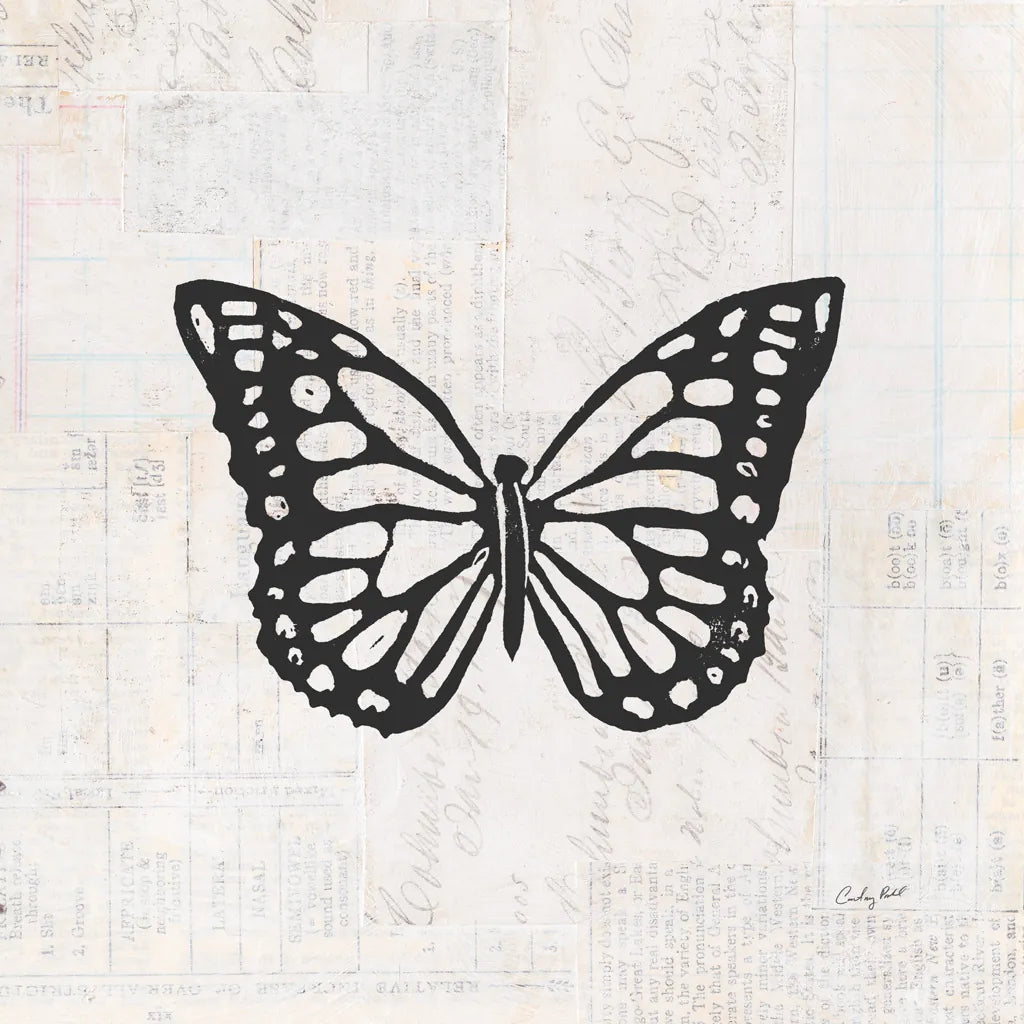 Butterfly Stamp BW by Courtney Prahl. SKU 54279a. Archival Giclee Fine art print for wall decor.