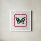 Butterfly Stamp Bright by Courtney Prahl. Shown in a crisp white glass frame for a clean and minimalist style. Available as an archival giclee rolled canvas, fine art paper, or poster print. SKU 42869a.