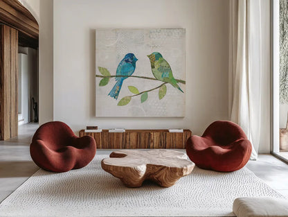 Catching Up III by Courtney Prahl. Shown as extra-large giant wall art in a modern living room. Available as an archival giclee rolled canvas, fine art paper, or poster print. SKU 25204a.