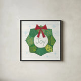 Christmas Patchwork II by Courtney Prahl. Shown in a sleek black glass frame for a contemporary gallery look. Available as an archival giclee rolled canvas, fine art paper, or poster print. SKU 38467a.