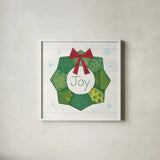 Christmas Patchwork II by Courtney Prahl. Shown in a crisp white glass frame for a clean and minimalist style. Available as an archival giclee rolled canvas, fine art paper, or poster print. SKU 38467a.
