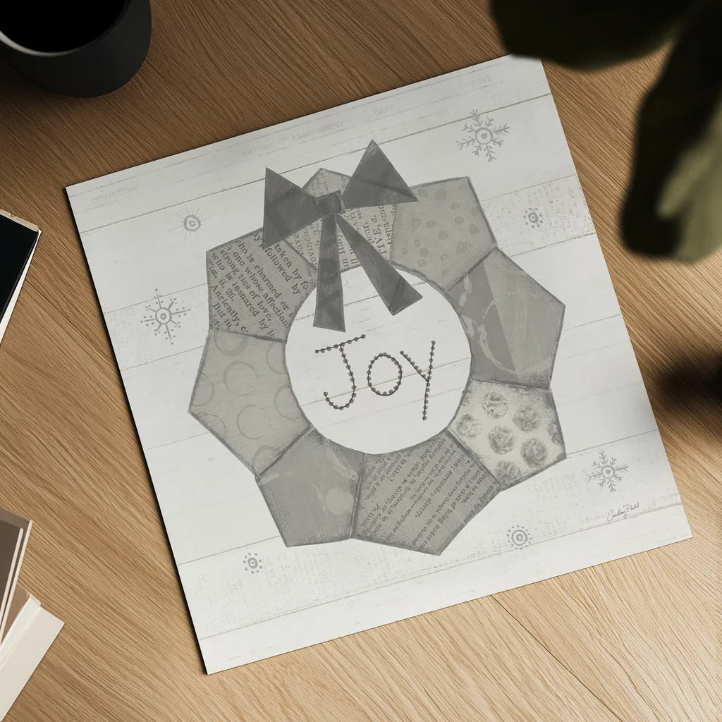 Christmas Patchwork II Neutral by Courtney Prahl. Shown as a detailed flat fine art print, highlighting archival giclee quality. Available as an archival giclee rolled canvas, fine art paper, or poster print. SKU 39812a.