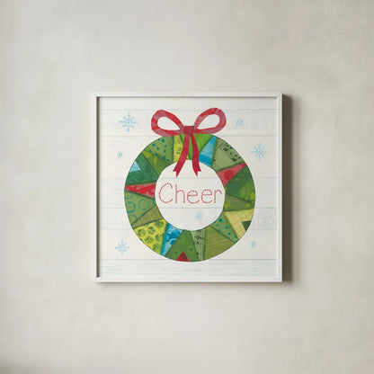 Christmas Patchwork III by Courtney Prahl. Shown in a crisp white glass frame for a clean and minimalist style. Available as an archival giclee rolled canvas, fine art paper, or poster print. SKU 38468a.