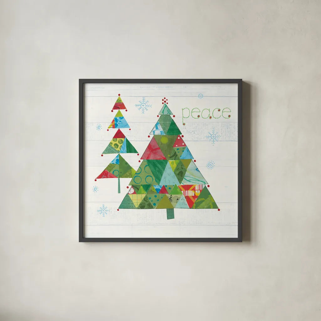 Christmas Patchwork IV by Courtney Prahl. Shown in a sleek black glass frame for a contemporary gallery look. Available as an archival giclee rolled canvas, fine art paper, or poster print. SKU 38469a.