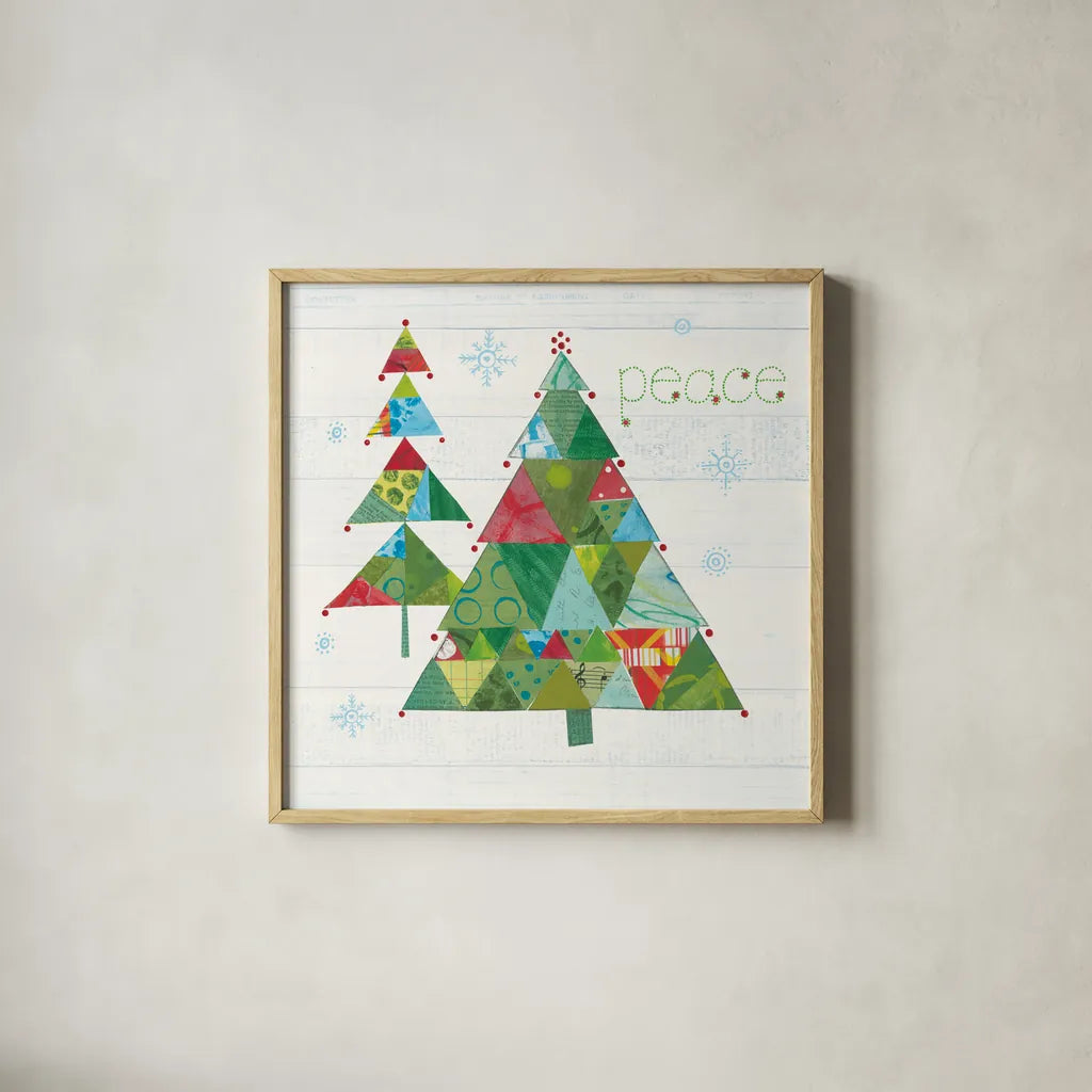 Christmas Patchwork IV by Courtney Prahl. Shown in a natural wood glass frame for a timeless modern aesthetic. Available as an archival giclee rolled canvas, fine art paper, or poster print. SKU 38469a.