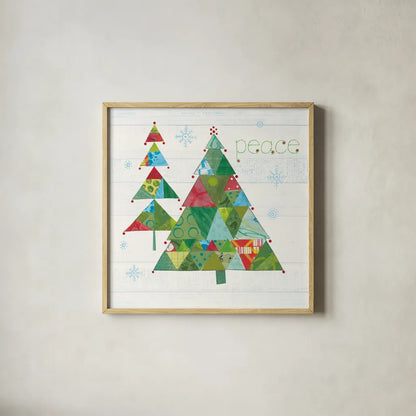 Christmas Patchwork IV by Courtney Prahl. Shown in a natural wood glass frame for a timeless modern aesthetic. Available as an archival giclee rolled canvas, fine art paper, or poster print. SKU 38469a.