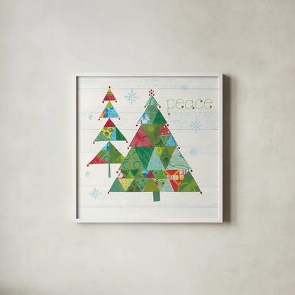 Christmas Patchwork IV by Courtney Prahl. Shown in a crisp white glass frame for a clean and minimalist style. Available as an archival giclee rolled canvas, fine art paper, or poster print. SKU 38469a.
