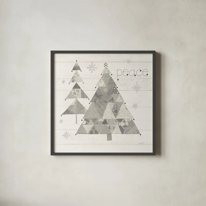 Christmas Patchwork IV Neutral by Courtney Prahl. Shown in a sleek black glass frame for a contemporary gallery look. Available as an archival giclee rolled canvas, fine art paper, or poster print. SKU 39814a.