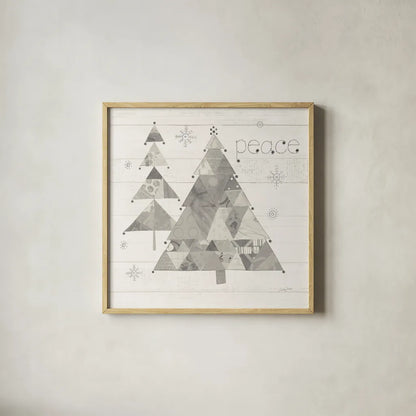 Christmas Patchwork IV Neutral by Courtney Prahl. Shown in a natural wood glass frame for a timeless modern aesthetic. Available as an archival giclee rolled canvas, fine art paper, or poster print. SKU 39814a.