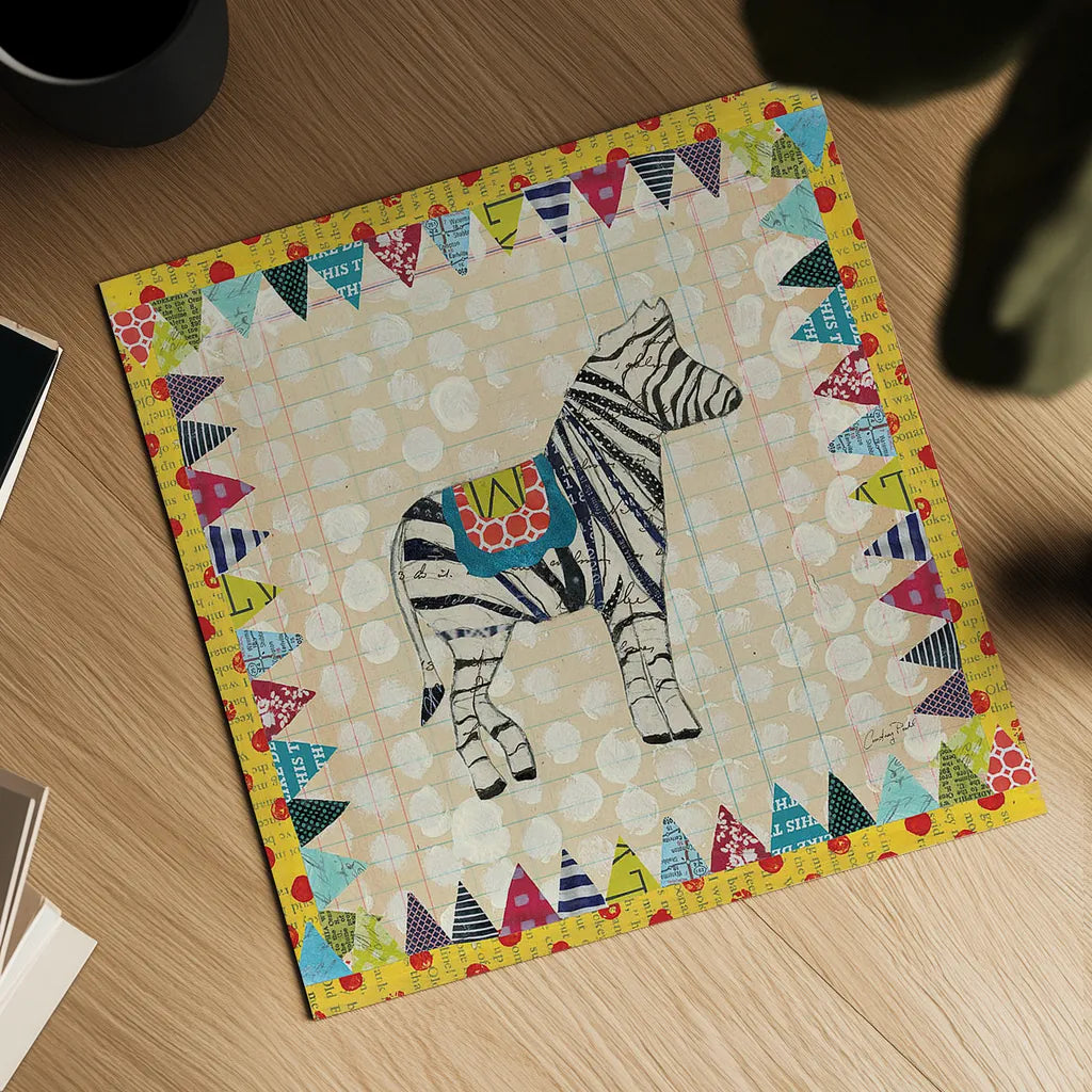 Circus Fun I by Courtney Prahl. Shown as a detailed flat fine art print, highlighting archival giclee quality. Available as an archival giclee rolled canvas, fine art paper, or poster print. SKU 34065a.