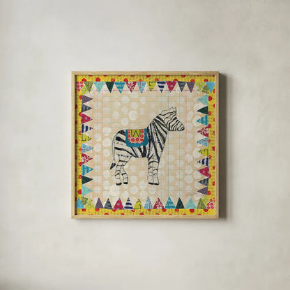 Circus Fun I by Courtney Prahl. Shown in a natural wood glass frame for a timeless modern aesthetic. Available as an archival giclee rolled canvas, fine art paper, or poster print. SKU 34065a.