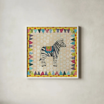 Circus Fun I by Courtney Prahl. Shown in a crisp white glass frame for a clean and minimalist style. Available as an archival giclee rolled canvas, fine art paper, or poster print. SKU 34065a.
