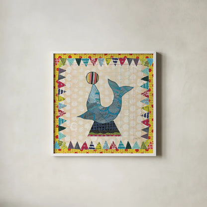 Circus Fun III by Courtney Prahl. Shown in a crisp white glass frame for a clean and minimalist style. Available as an archival giclee rolled canvas, fine art paper, or poster print. SKU 34067a.