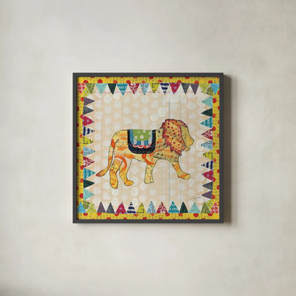 Circus Fun IV by Courtney Prahl. Shown in a sleek black glass frame for a contemporary gallery look. Available as an archival giclee rolled canvas, fine art paper, or poster print. SKU 34068a.