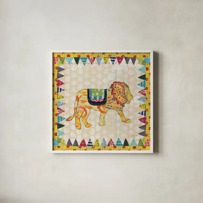 Circus Fun IV by Courtney Prahl. Shown in a crisp white glass frame for a clean and minimalist style. Available as an archival giclee rolled canvas, fine art paper, or poster print. SKU 34068a.