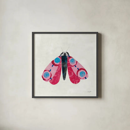 Collage Insects I by Courtney Prahl. Shown in a sleek black glass frame for a contemporary gallery look. Available as an archival giclee rolled canvas, fine art paper, or poster print. SKU 103026a.