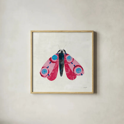Collage Insects I by Courtney Prahl. Shown in a natural wood glass frame for a timeless modern aesthetic. Available as an archival giclee rolled canvas, fine art paper, or poster print. SKU 103026a.