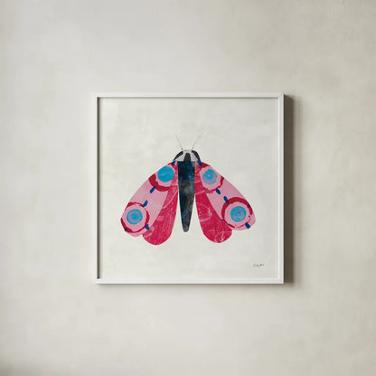 Collage Insects I by Courtney Prahl. Shown in a crisp white glass frame for a clean and minimalist style. Available as an archival giclee rolled canvas, fine art paper, or poster print. SKU 103026a.