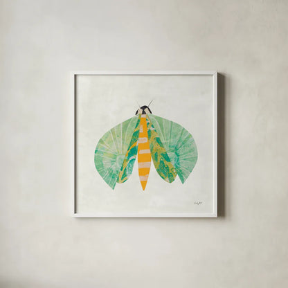 Collage Insects II by Courtney Prahl. Shown in a crisp white glass frame for a clean and minimalist style. Available as an archival giclee rolled canvas, fine art paper, or poster print. SKU 103027a.