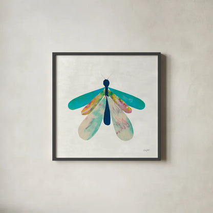 Collage Insects V by Courtney Prahl. Shown in a sleek black glass frame for a contemporary gallery look. Available as an archival giclee rolled canvas, fine art paper, or poster print. SKU 103030a.