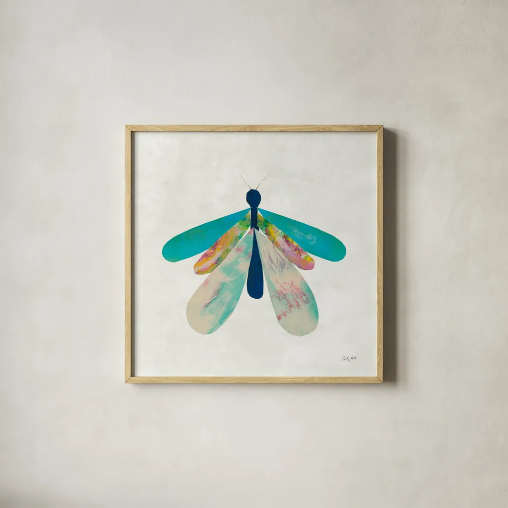 Collage Insects V by Courtney Prahl. Shown in a natural wood glass frame for a timeless modern aesthetic. Available as an archival giclee rolled canvas, fine art paper, or poster print. SKU 103030a.