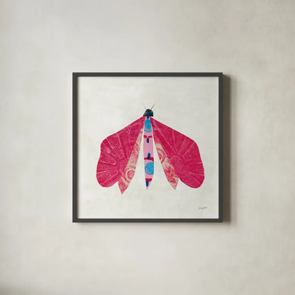 Collage Insects VI by Courtney Prahl. Shown in a sleek black glass frame for a contemporary gallery look. Available as an archival giclee rolled canvas, fine art paper, or poster print. SKU 103031a.