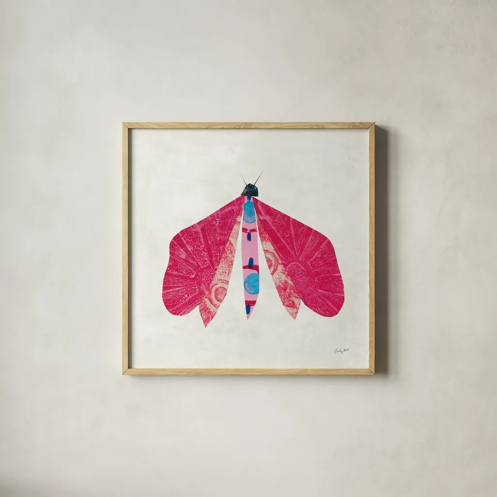 Collage Insects VI by Courtney Prahl. Shown in a natural wood glass frame for a timeless modern aesthetic. Available as an archival giclee rolled canvas, fine art paper, or poster print. SKU 103031a.