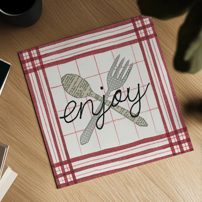 Cool Kitchen Enjoy by Courtney Prahl. Shown as a detailed flat fine art print, highlighting archival giclee quality. Available as an archival giclee rolled canvas, fine art paper, or poster print. SKU 56976a.