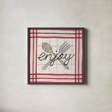 Cool Kitchen Enjoy by Courtney Prahl. Shown in a sleek black glass frame for a contemporary gallery look. Available as an archival giclee rolled canvas, fine art paper, or poster print. SKU 56976a.