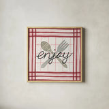 Cool Kitchen Enjoy by Courtney Prahl. Shown in a natural wood glass frame for a timeless modern aesthetic. Available as an archival giclee rolled canvas, fine art paper, or poster print. SKU 56976a.