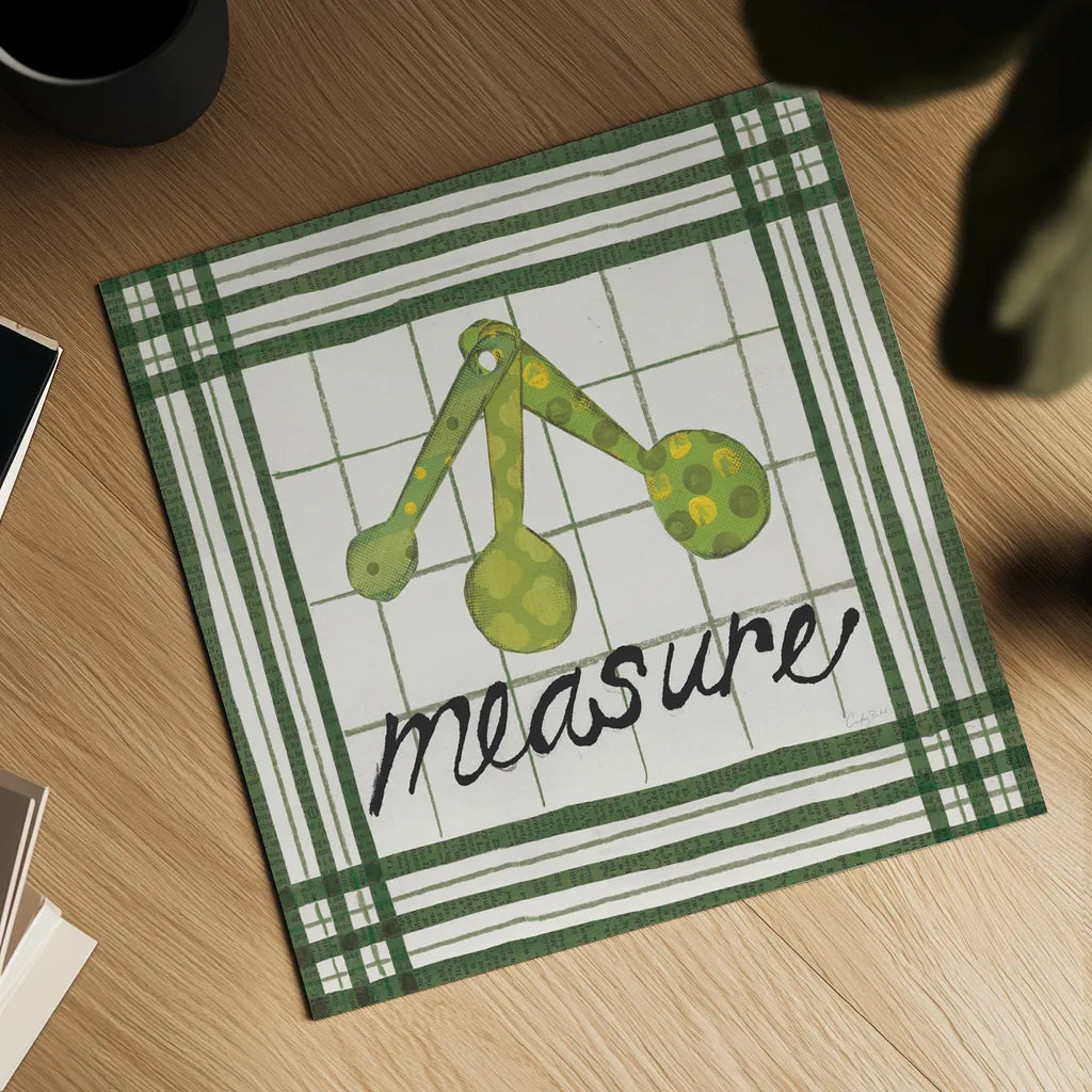 Cool Kitchen Measure by Courtney Prahl. Shown as a detailed flat fine art print, highlighting archival giclee quality. Available as an archival giclee rolled canvas, fine art paper, or poster print. SKU 56978a.