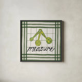 Cool Kitchen Measure by Courtney Prahl. Shown in a sleek black glass frame for a contemporary gallery look. Available as an archival giclee rolled canvas, fine art paper, or poster print. SKU 56978a.