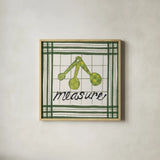 Cool Kitchen Measure by Courtney Prahl. Shown in a natural wood glass frame for a timeless modern aesthetic. Available as an archival giclee rolled canvas, fine art paper, or poster print. SKU 56978a.