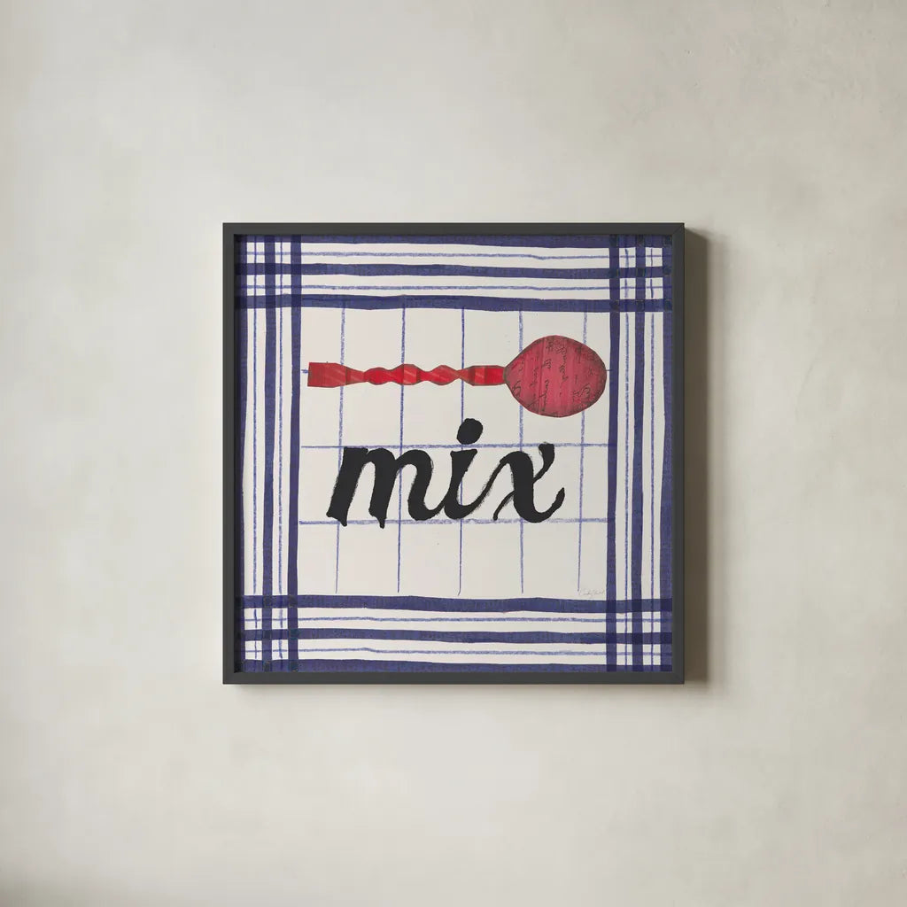 Cool Kitchen Mix by Courtney Prahl. Shown in a sleek black glass frame for a contemporary gallery look. Available as an archival giclee rolled canvas, fine art paper, or poster print. SKU 56977a.