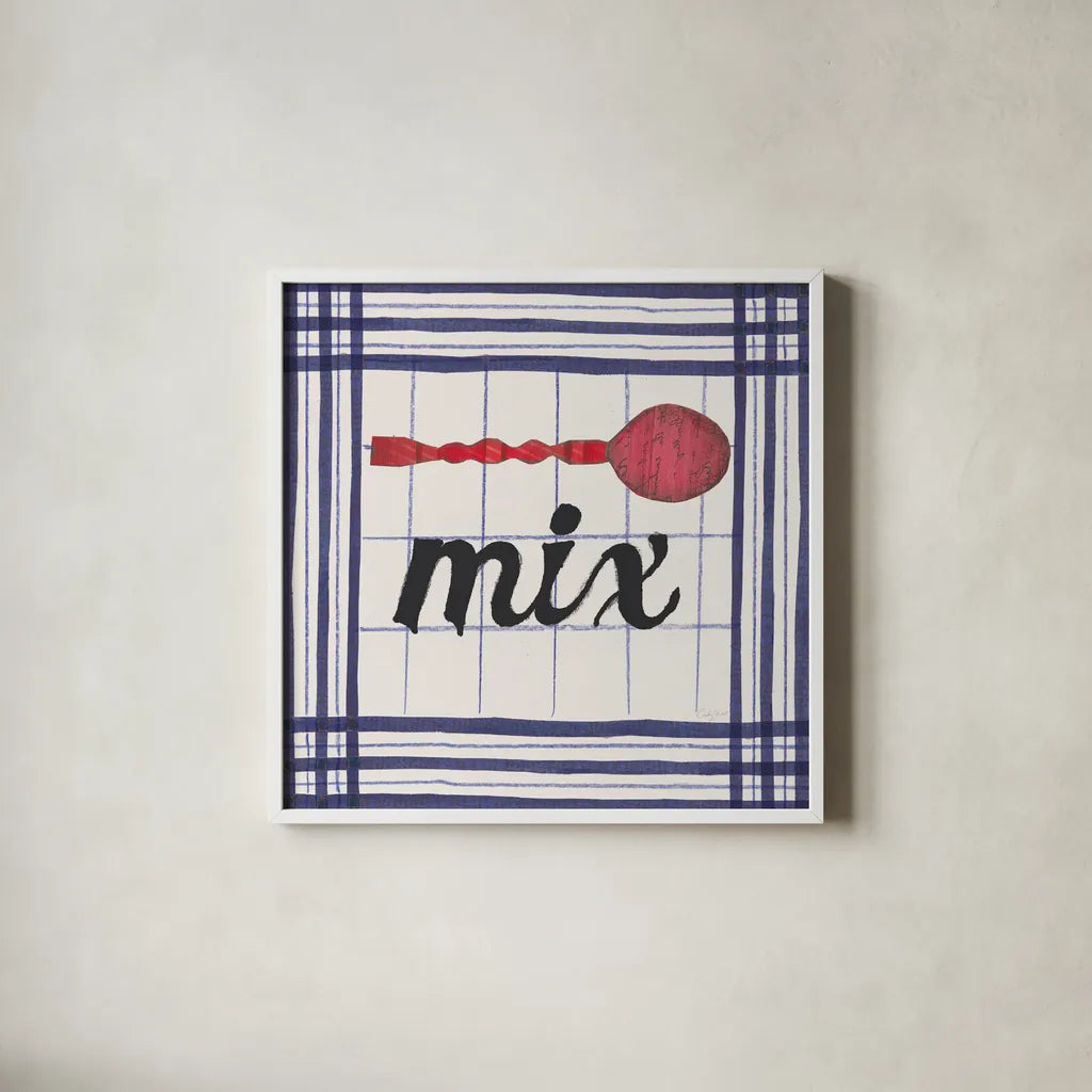 Cool Kitchen Mix by Courtney Prahl. Shown in a crisp white glass frame for a clean and minimalist style. Available as an archival giclee rolled canvas, fine art paper, or poster print. SKU 56977a.