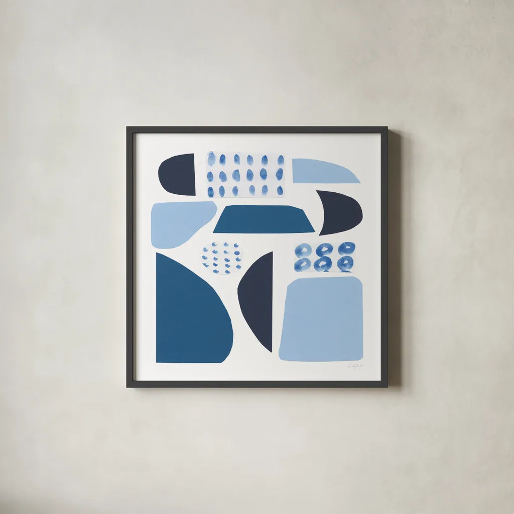 Cozy Cottage II Sq by Courtney Prahl. Shown in a sleek black glass frame for a contemporary gallery look. Available as an archival giclee rolled canvas, fine art paper, or poster print. SKU 67310a.