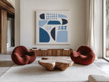 Cozy Cottage II Sq by Courtney Prahl. Shown as extra-large giant wall art in a modern living room. Available as an archival giclee rolled canvas, fine art paper, or poster print. SKU 67310a.