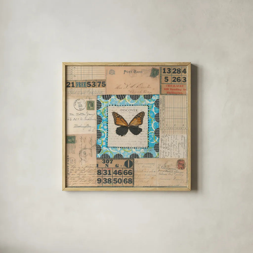 Discover Butterfly by Courtney Prahl. Shown in a natural wood glass frame for a timeless modern aesthetic. Available as an archival giclee rolled canvas, fine art paper, or poster print. SKU 52369a.