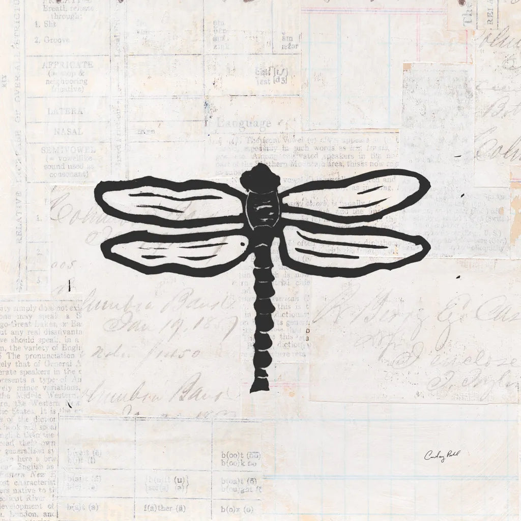 Dragonfly Stamp BW by Courtney Prahl. SKU 54280a. Archival Giclee Fine art print for wall decor.