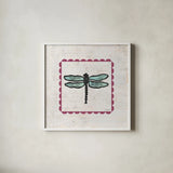 Dragonfly Stamp Bright by Courtney Prahl. Shown in a crisp white glass frame for a clean and minimalist style. Available as an archival giclee rolled canvas, fine art paper, or poster print. SKU 42870a.