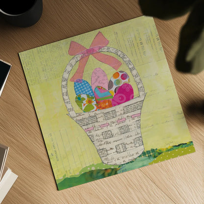 Easter Basket Delight Square by Courtney Prahl. Shown as a detailed flat fine art print, highlighting archival giclee quality. Available as an archival giclee rolled canvas, fine art paper, or poster print. SKU 52383a.