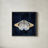 Elegant Moth II by Courtney Prahl. Shown in a sleek black glass frame for a contemporary gallery look. Available as an archival giclee rolled canvas, fine art paper, or poster print. SKU 103148a.