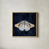 Elegant Moth II by Courtney Prahl. Shown in a natural wood glass frame for a timeless modern aesthetic. Available as an archival giclee rolled canvas, fine art paper, or poster print. SKU 103148a.