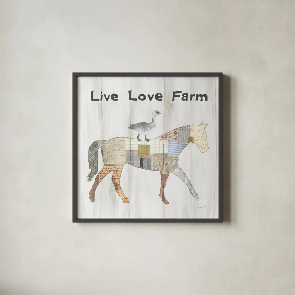 Farm Family V by Courtney Prahl. Shown in a sleek black glass frame for a contemporary gallery look. Available as an archival giclee rolled canvas, fine art paper, or poster print. SKU 34392a.