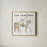 Farm Family V by Courtney Prahl. Shown in a natural wood glass frame for a timeless modern aesthetic. Available as an archival giclee rolled canvas, fine art paper, or poster print. SKU 34392a.
