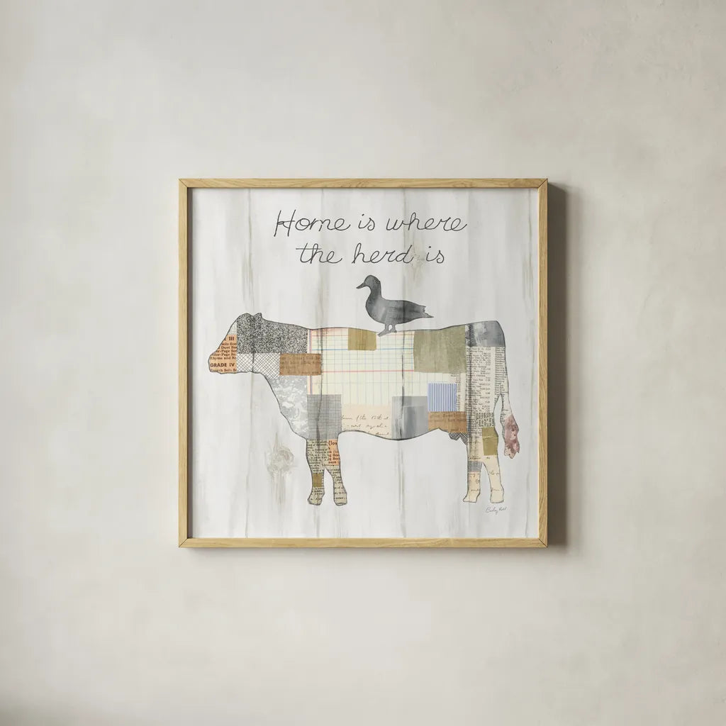 Farm Family VI by Courtney Prahl. Shown in a natural wood glass frame for a timeless modern aesthetic. Available as an archival giclee rolled canvas, fine art paper, or poster print. SKU 34393a.